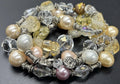 Vintage Pearl and Crystal Necklace Silver Accents Citrine Style Beads