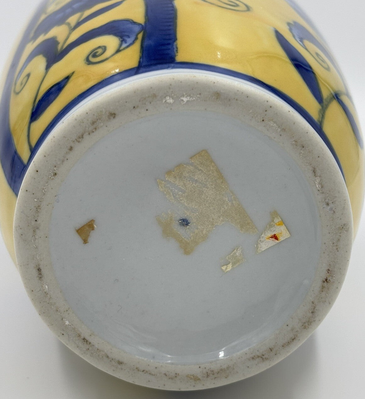 Vtg Chinese Porcelain Vase Yellow & Blue  Floral 20th Century Decorative Pottery