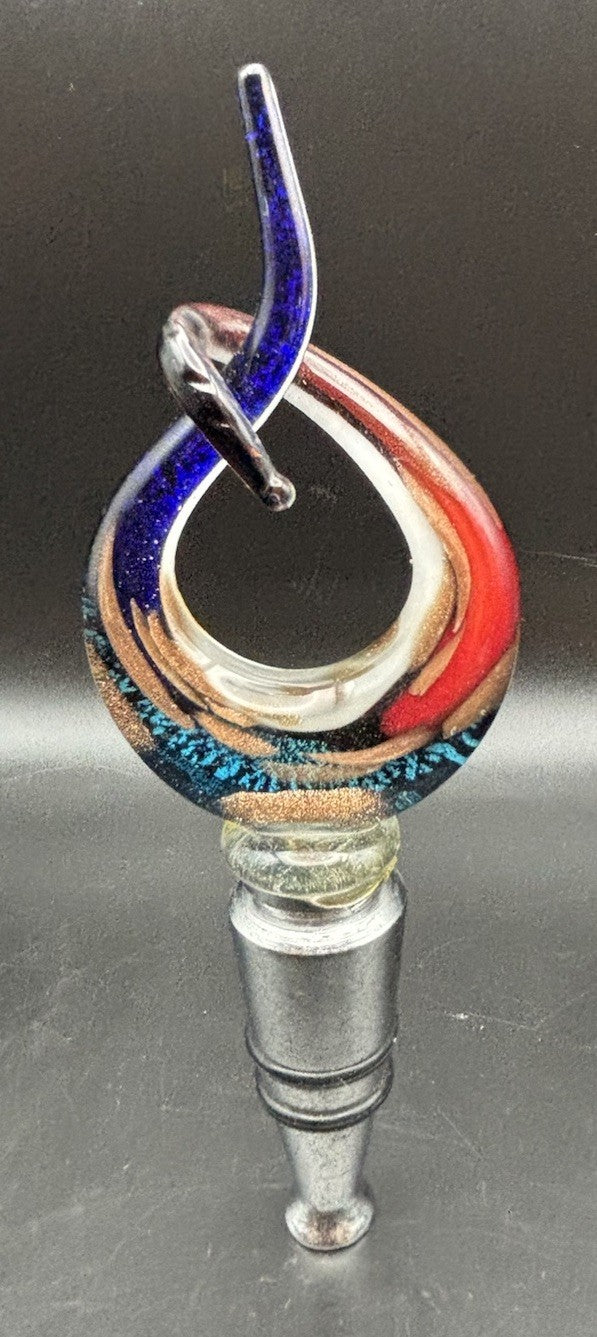 Murano Style Art Glass Bottle Stopper Multicolour Aventurine Twist