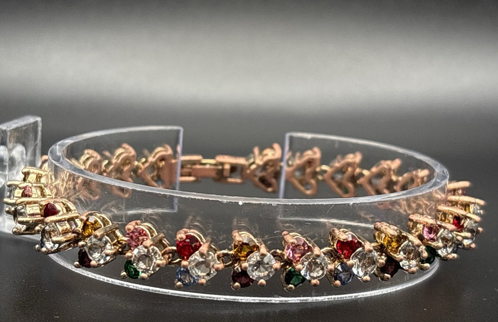 Vintage Rose Gold Tone Tennis Bracelet Multicolour Crystal Link Statement