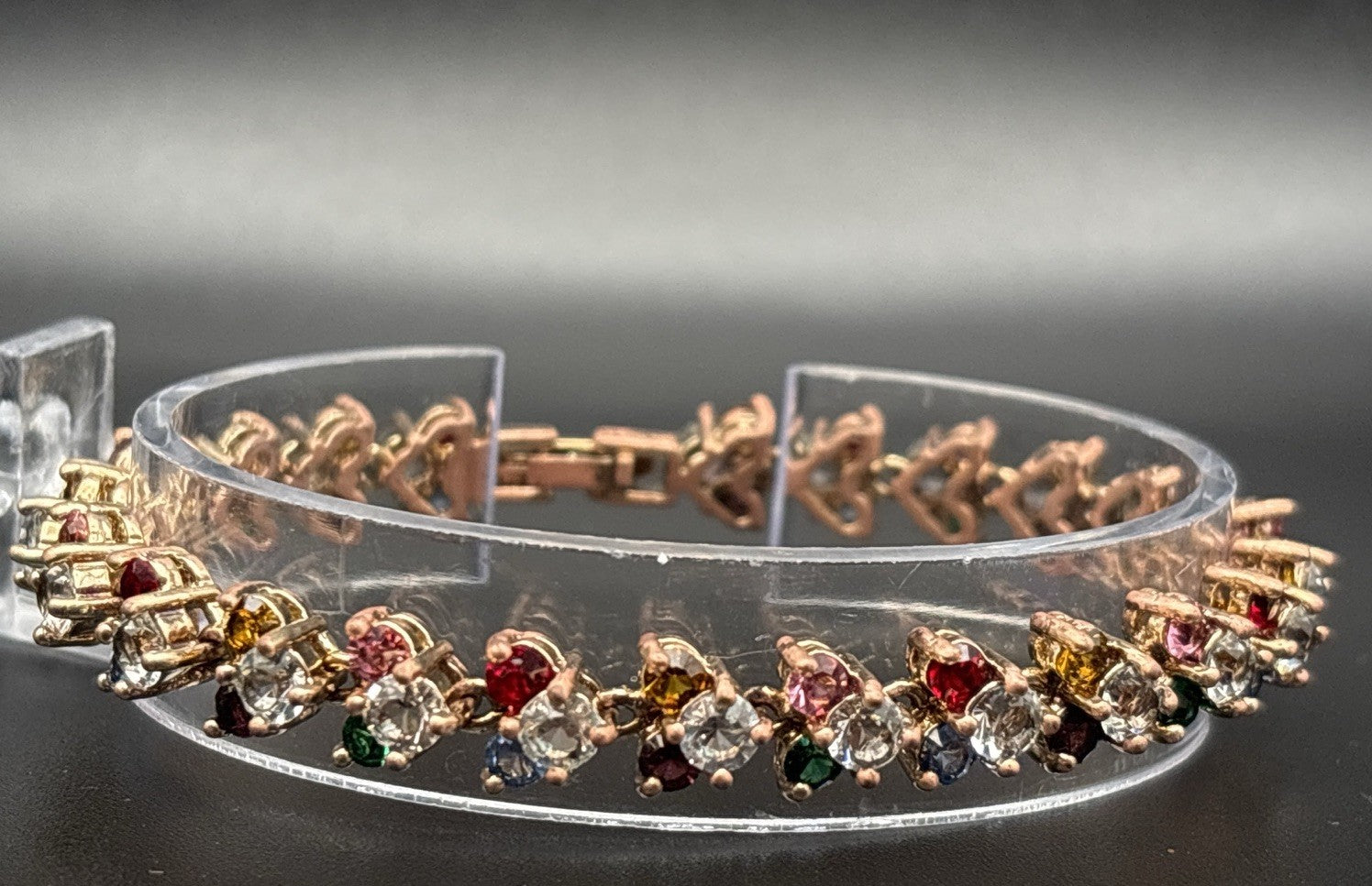 Vintage Rose Gold Tone Tennis Bracelet Multicolour Crystal Link Statement