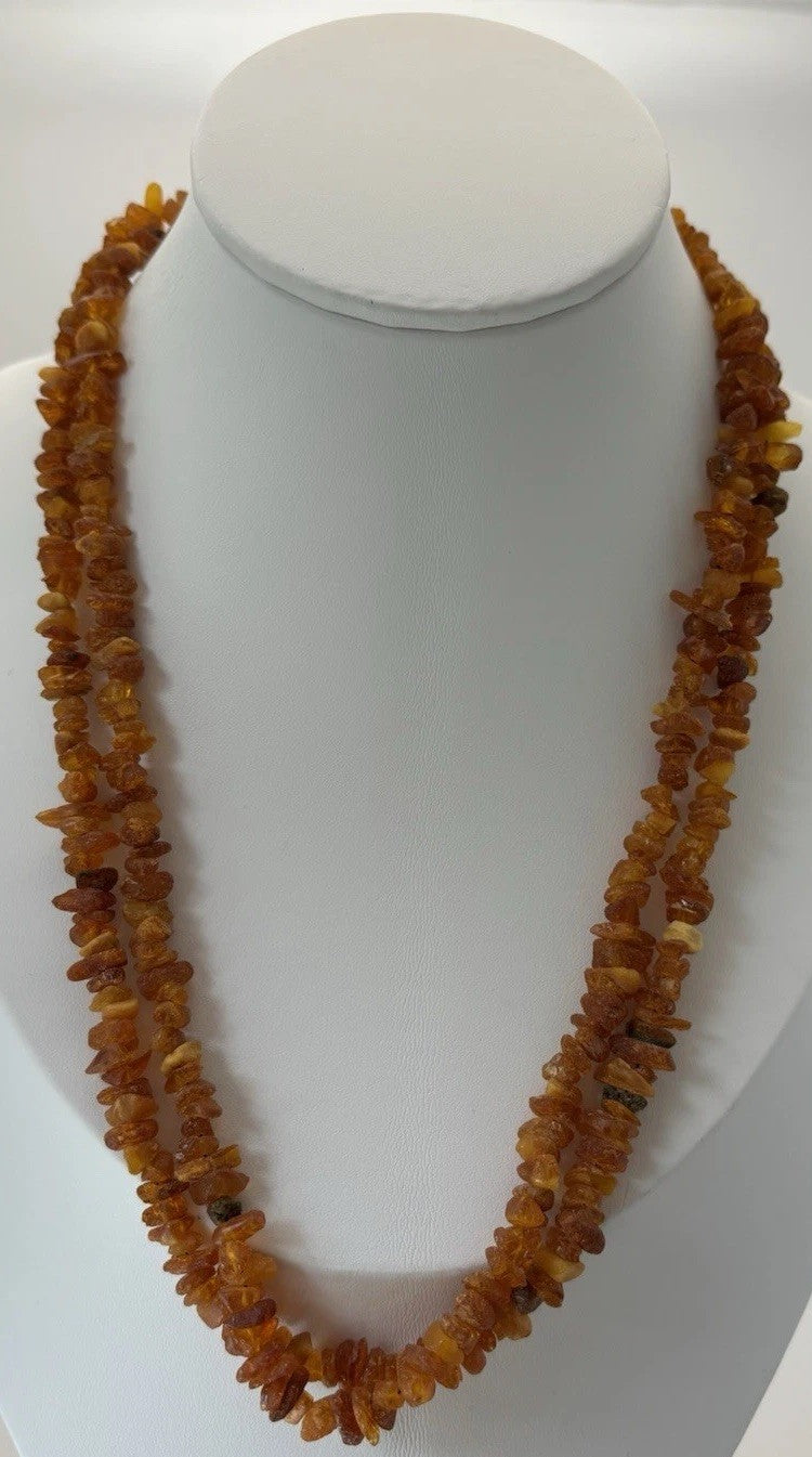 Vintage Baltic Amber Necklace Cognac Nugget Beads Double Strand