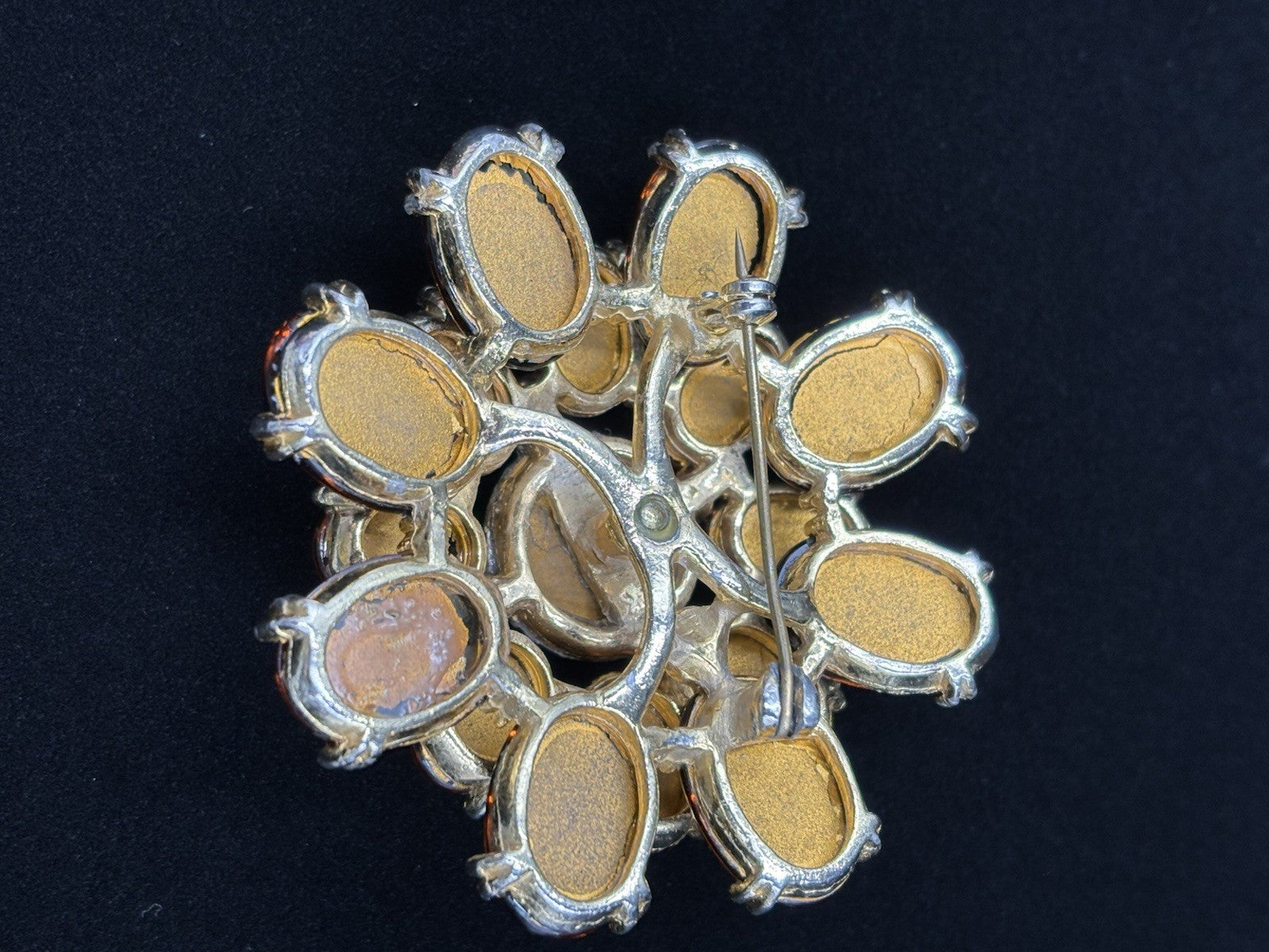 Huge Vintage Glass Brooch Tiger Eye Look 1950s Bold Statement Jewelry