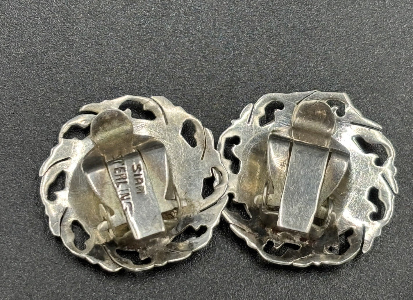 Vintage Siam Sterling Silver Clip On Earrings Thai Dancer Motif