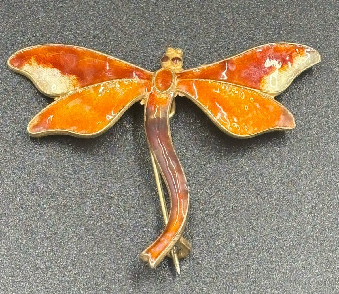 Antique Silver Plique A Jour Enamel Dragonfly Brooch Pin