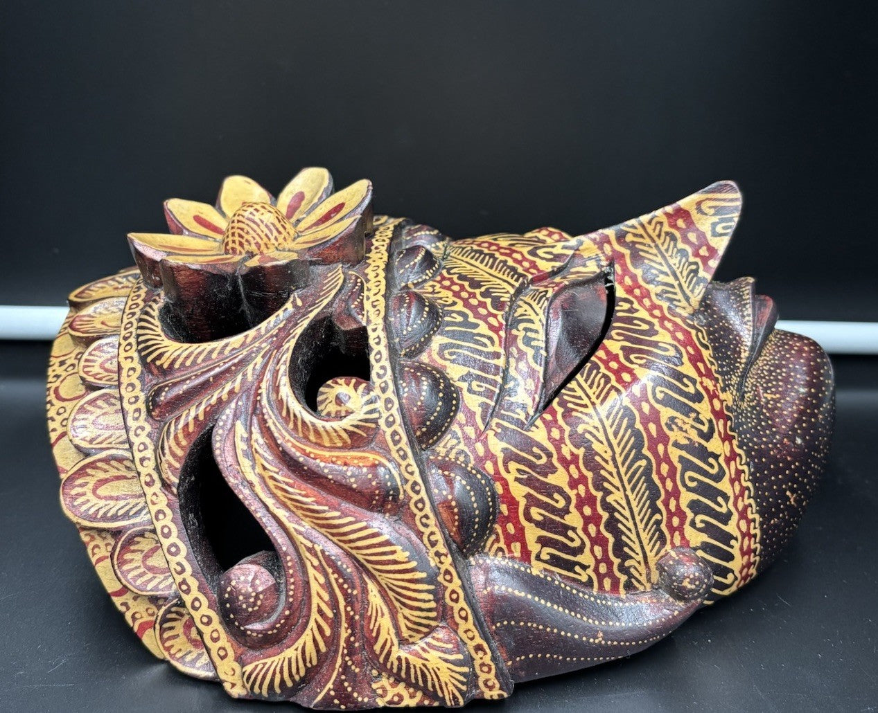 Vintage Balinese Wooden Barong Mask Hand Carved Wall Art