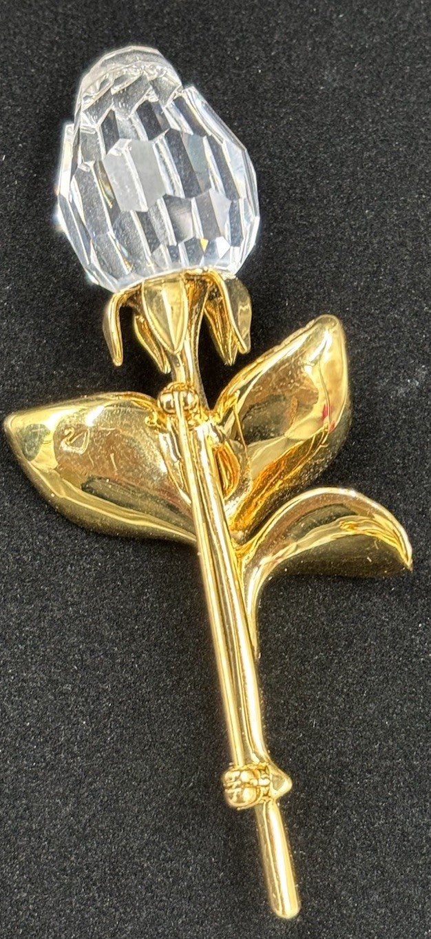Swarovski Memories Rose Brooch Gold Plated Clear Crystal Vintage 1990s Jewelry