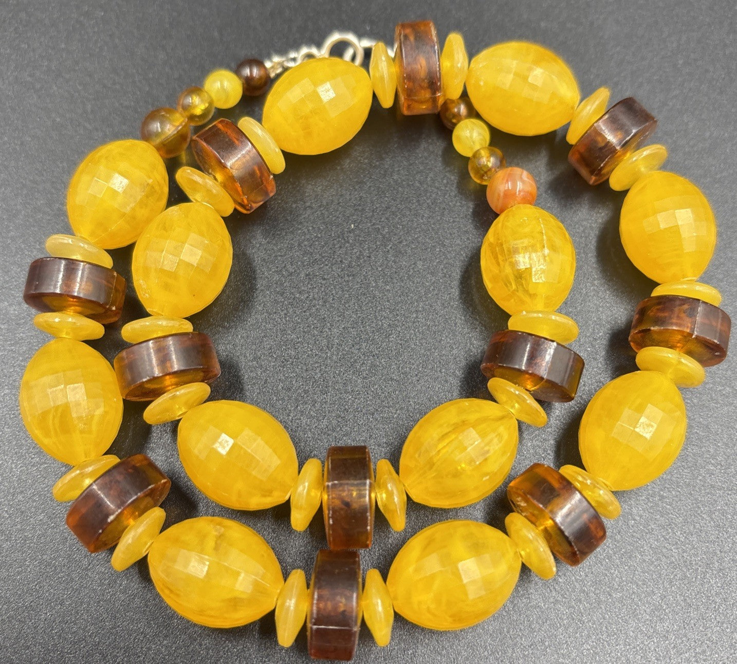 Vintage Amber Style Bead Necklace Resin or Bakelite Silver Hook