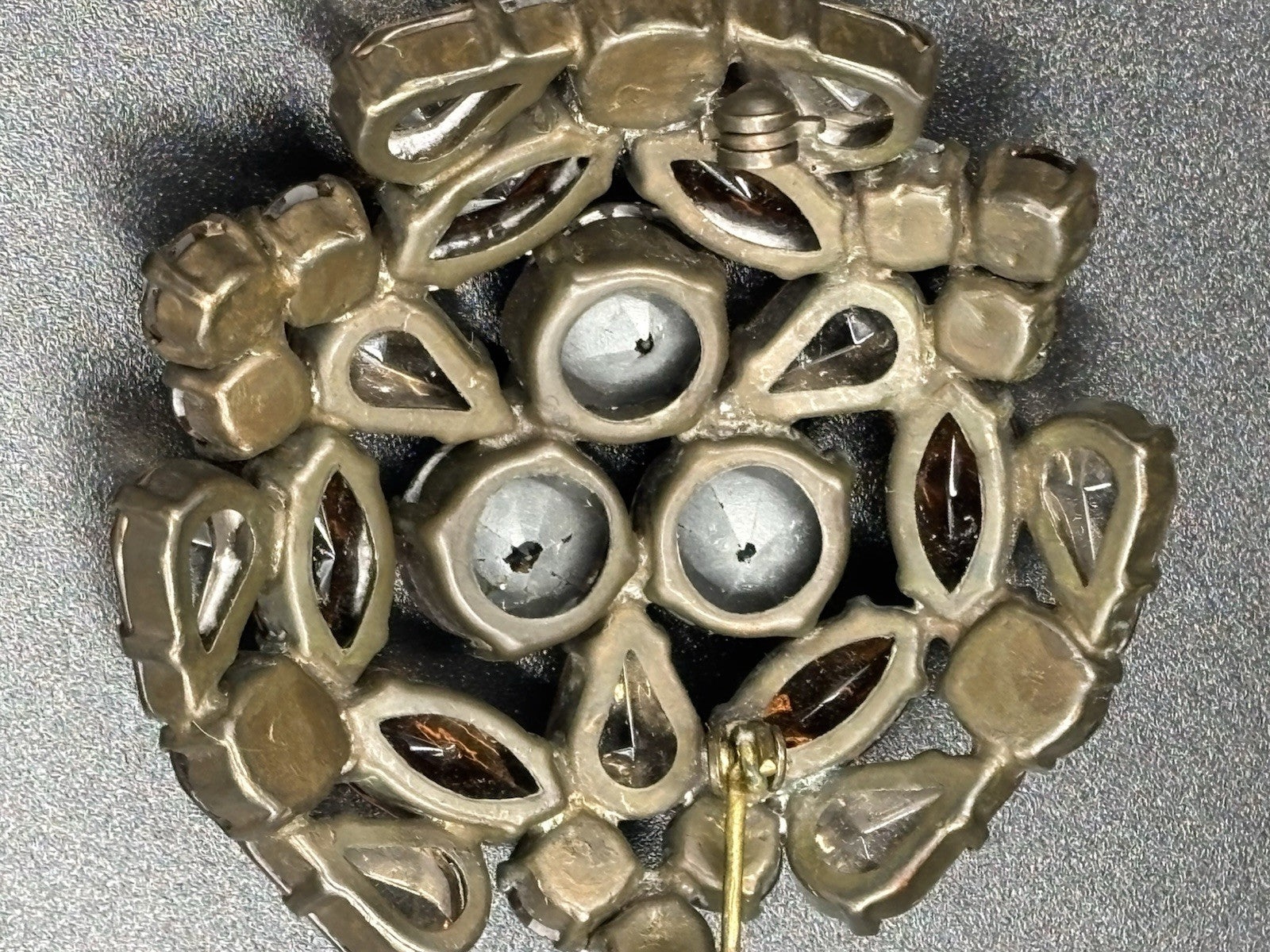 Vintage 1950s AB Rhinestone Brooch Smoky Topaz Brown Glass Pin