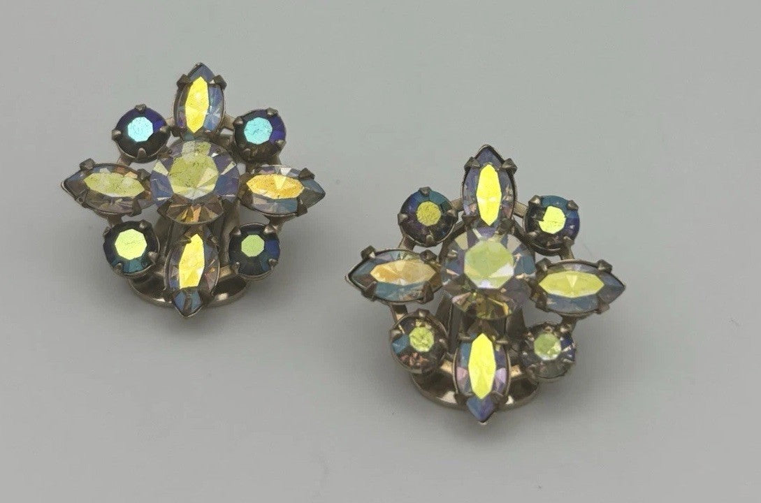 Albert Weiss AB Cluster Earrings Vintage Mid Century Rhinestone Designer Jewelry