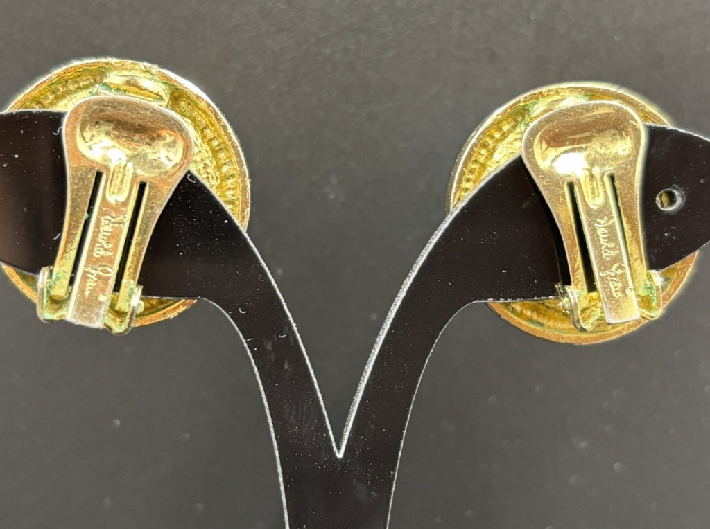 Elegant Vintage DAVID GRAU PARIS Clip-on Earrings - Blue & Gold