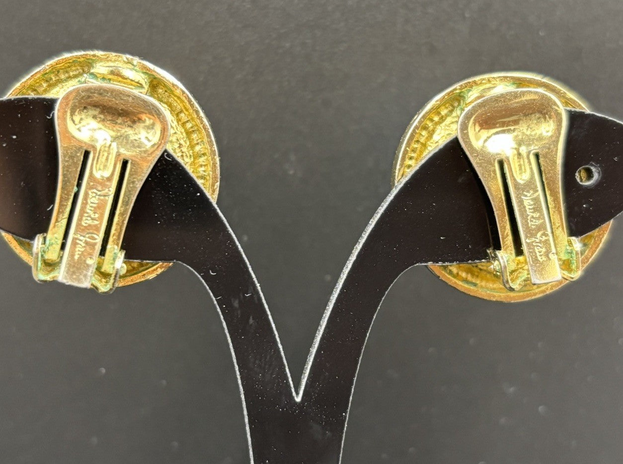 Elegant Vintage DAVID GRAU PARIS Clip-on Earrings - Blue & Gold