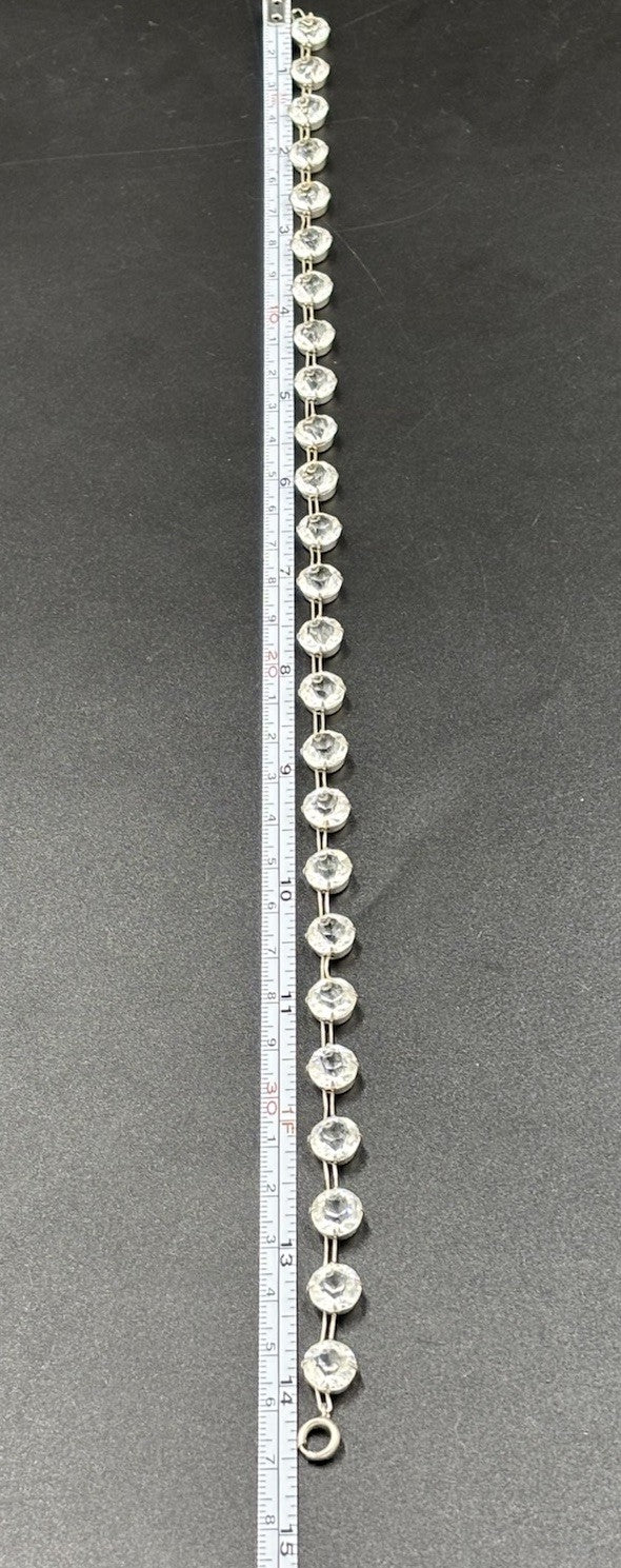 Antique Edwardian Sterling Silver Rock Crystal Rivière Necklace Czech 1910s