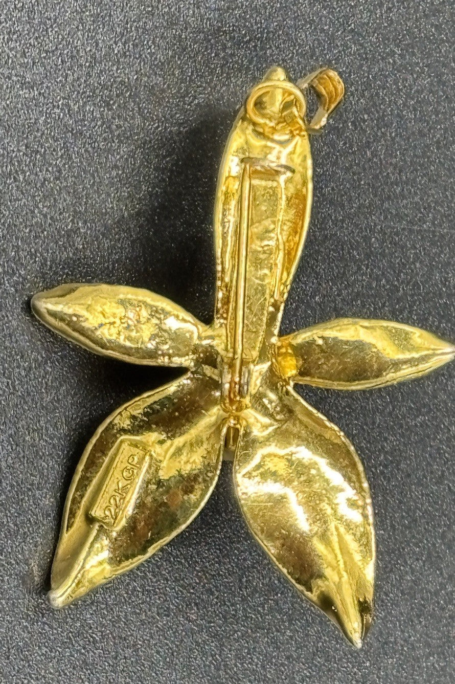 Vtg 22K Gold Plated Orchid Pendant Brooch Lesa Collection Singapore.