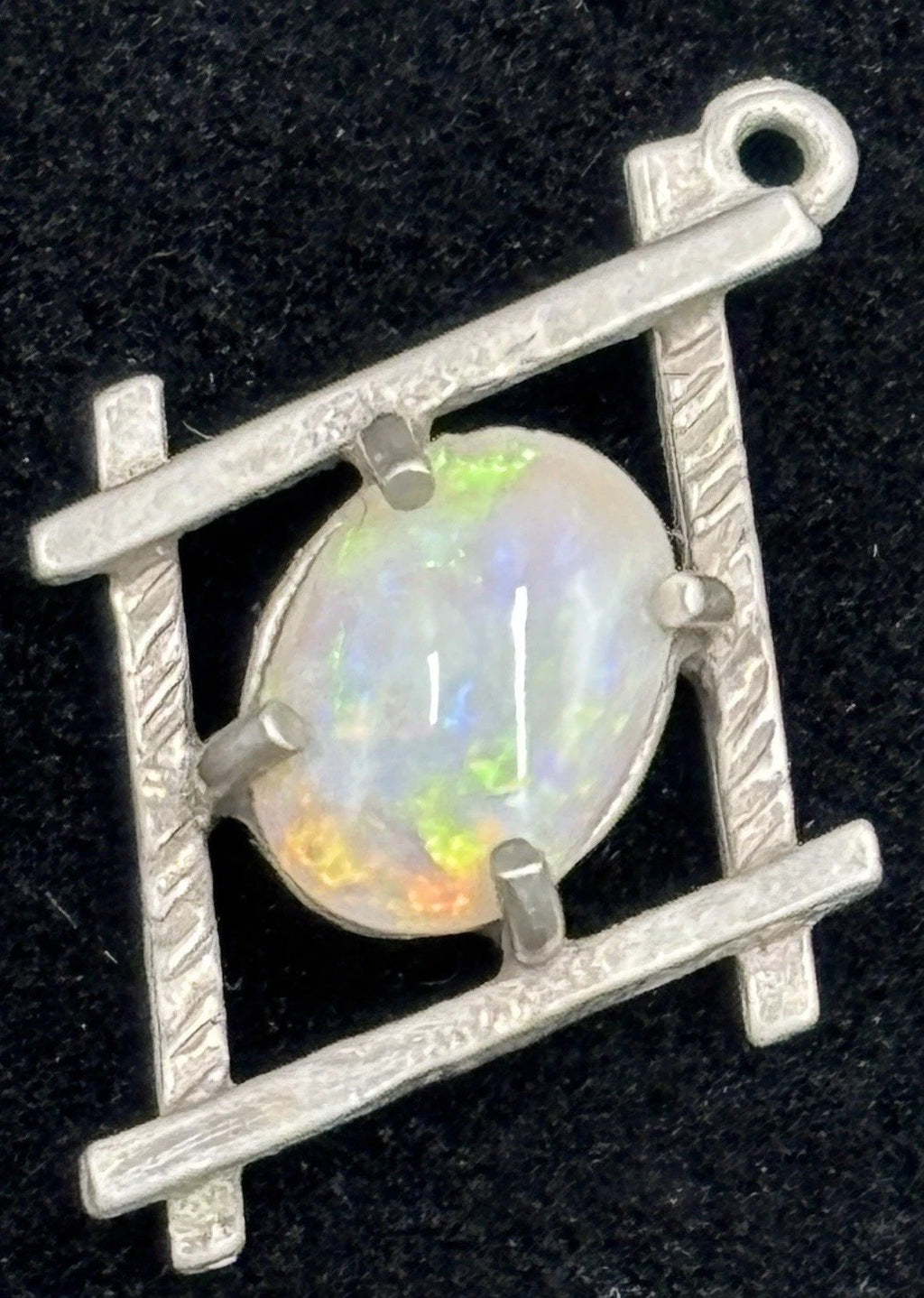 Vintage Sterling Silver Natural Opal Pendant Crystal Opal Multi Fire Cabochon