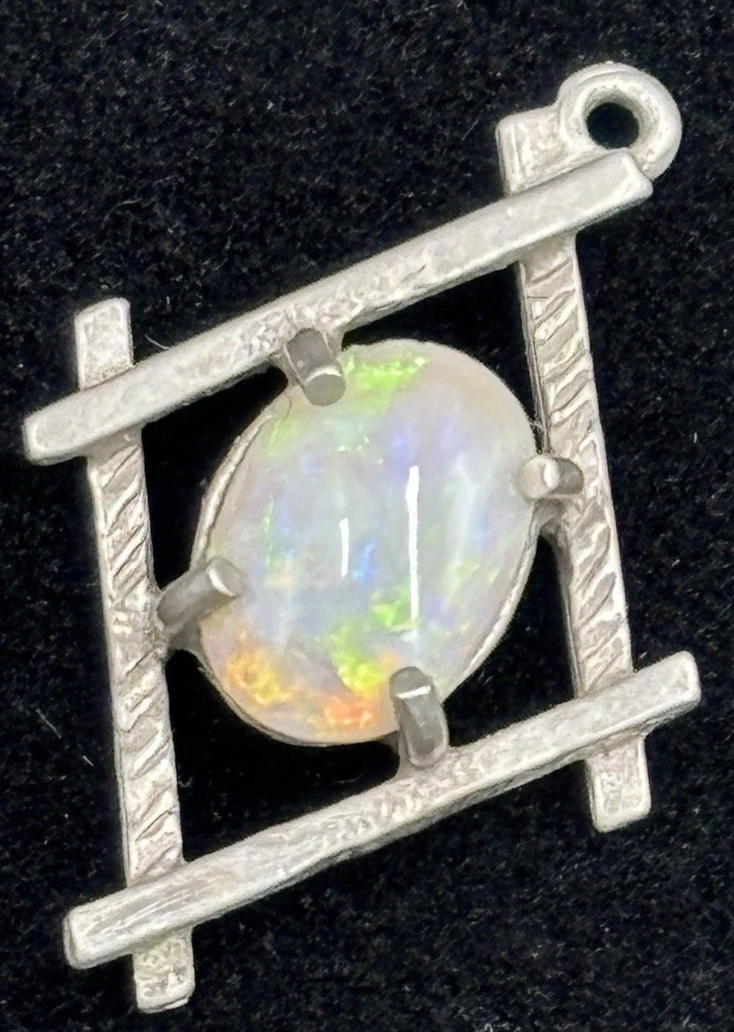 Vintage Sterling Silver Natural Opal Pendant Crystal Opal Multi Fire Cabochon