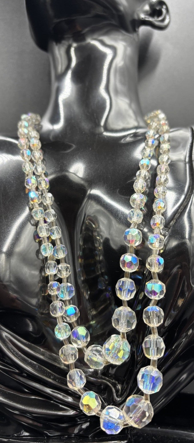 Vintage Aurora Boris Faceted Crystal AB Necklace & Earrings Set