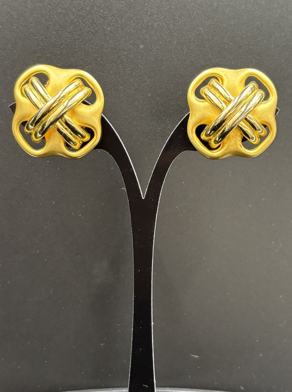 Vintage 80s Gold Clip-On Earrings Bold Designer Style High Quality.