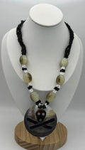 Tribal Skull Crossbones Shell Pendant Necklace Beaded Gothic Boho Statement
