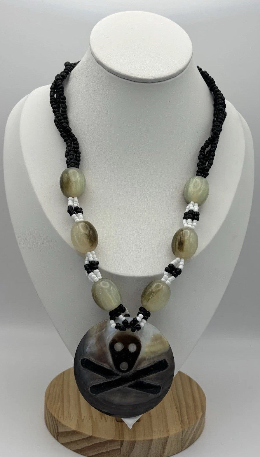 Tribal Skull Crossbones Shell Pendant Necklace Beaded Gothic Boho Statement