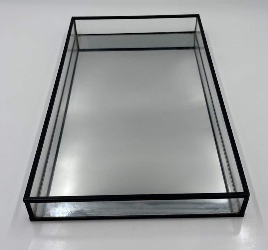 Black Metal Glass Mirrored Tray Rectangle Decor Display Vanity Tray