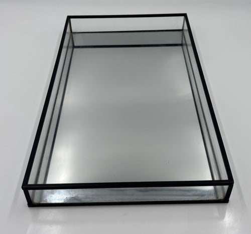 Black Metal Glass Mirrored Tray Rectangle Decor Display Vanity Tray