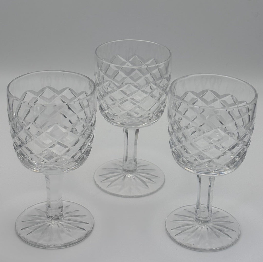 Vintage Bohemia Cut Crystal Diamond Starburst Liqueur Glasses Set of 3
