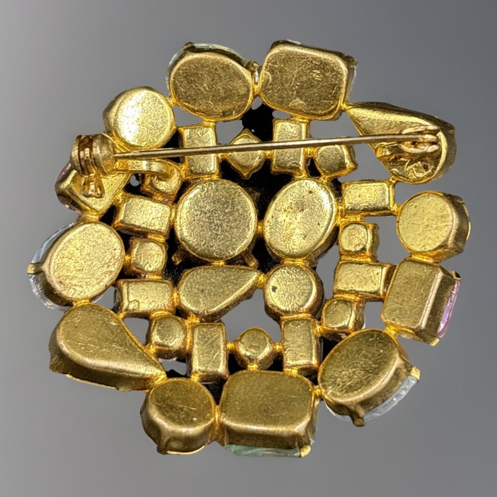 Vintage Fruit Salad Brooch – Multicolour Glass Cabochons & Rhinestones