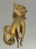 Vintage B.S.K Cat Brooch Gold Tone Figural Kitty Pin 1950s Signed