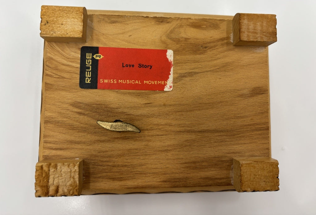 Vintage Swiss Reuge Love Story Music Jewellery Box. Signed Si.aniona.a. Wooden