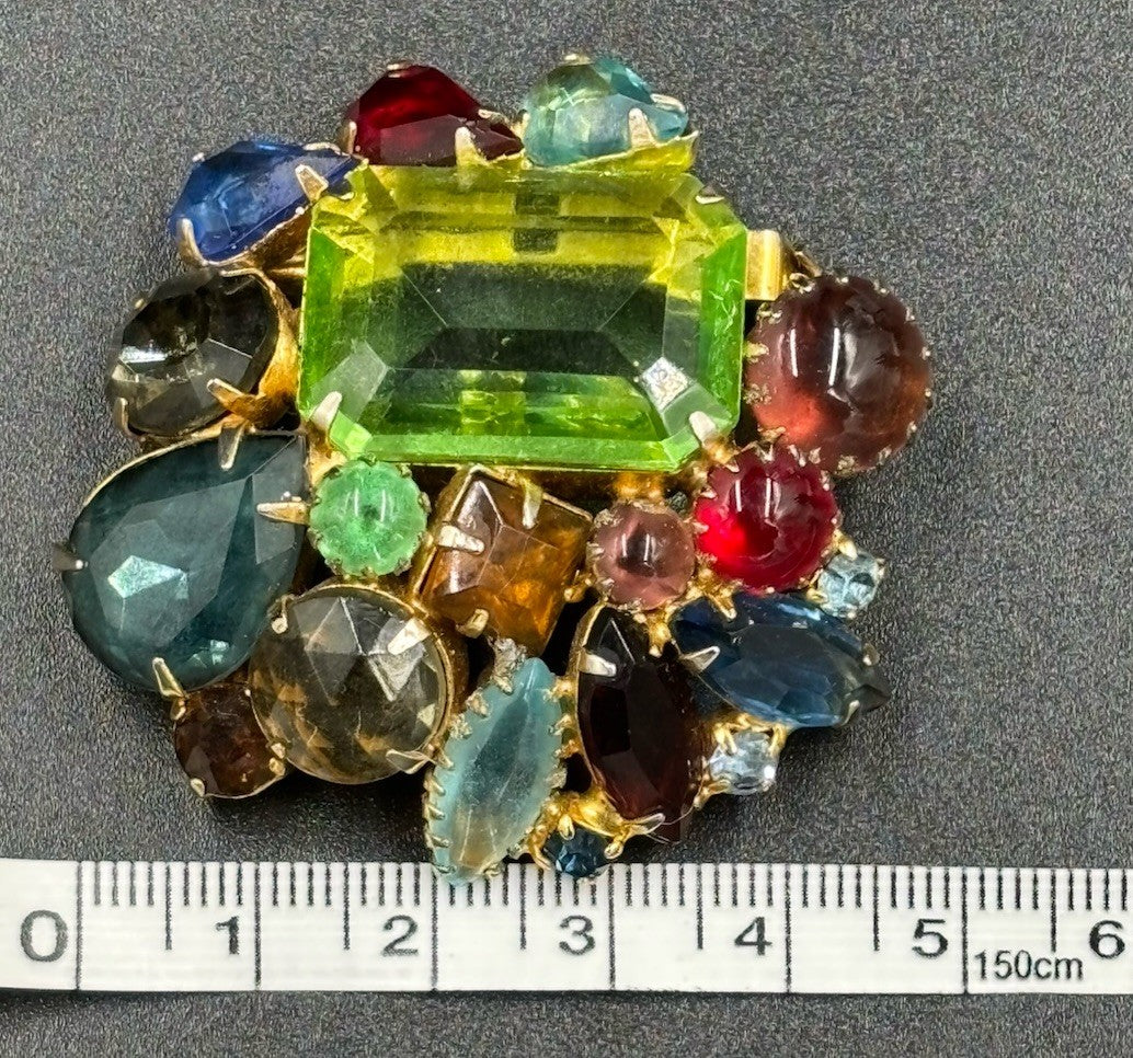 Vintage Luxury Glass Brooch Fruit Salad Cabochons Designer Style