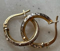 Vintage 9K Gold Filled on Sterling Silver Hoop Earrings Diamond Cut Pattern