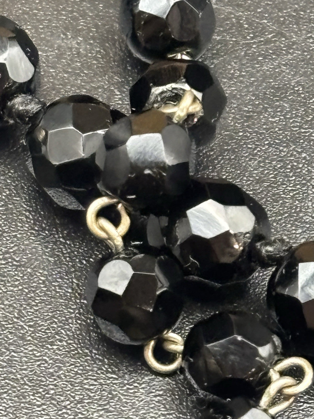 Vintage Austrian Black Faceted Glass Bead Necklace Rhinestone 49cm Elegant