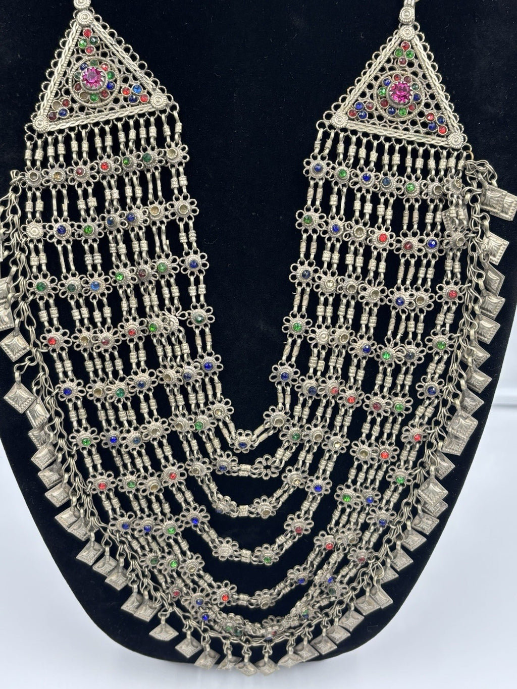 Vintage Ethnic Silver Kuchi Style Statement Bib Necklace