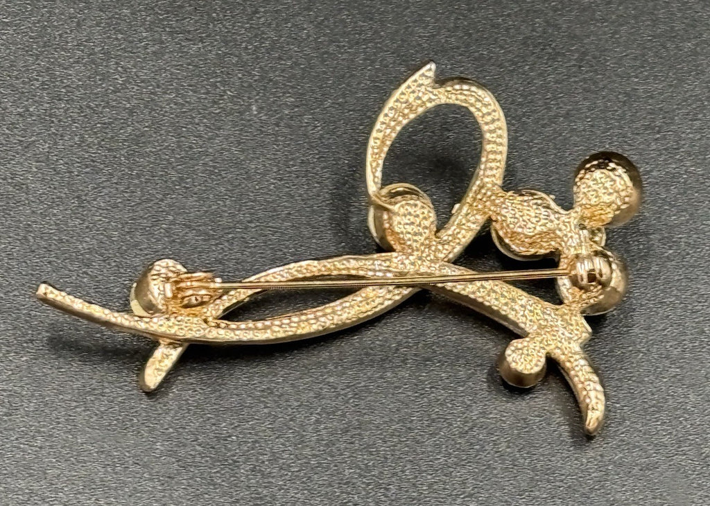 Vintage 1950s Gold Tone Rhinestone Floral Spray Brooch Mid Century