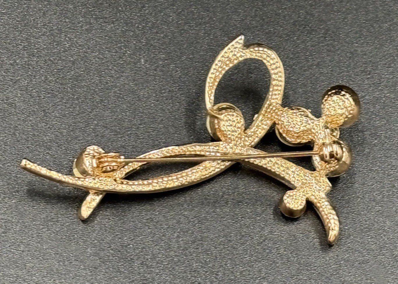 Vintage 1950s Gold Tone Rhinestone Floral Spray Brooch Mid Century