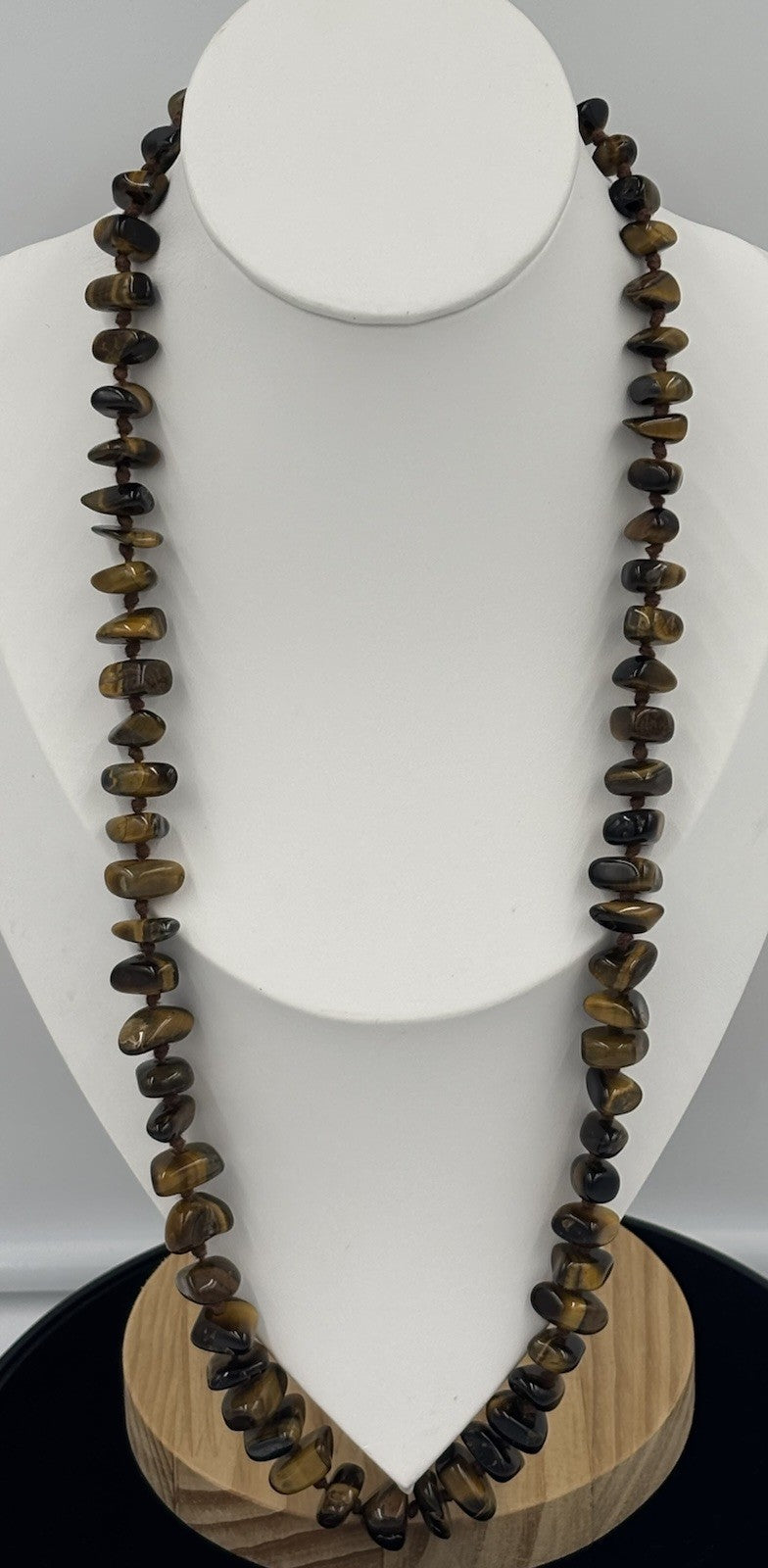 Vintage Tiger Eye Nugget Necklace Hand Knotted Natural Gemstone