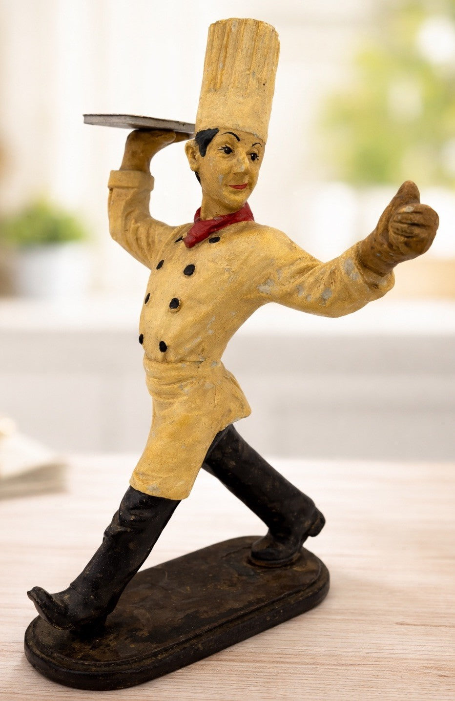 Vintage Chef Waiter Tray Stand Cast Metal Bistro Kitchen Display Decor