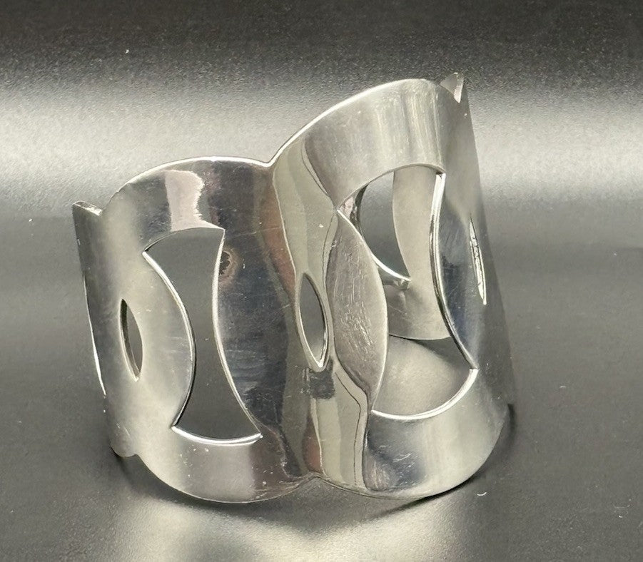 Vintage DM Designer Modernist Wide Cuff Bracelet Brutalist Statement