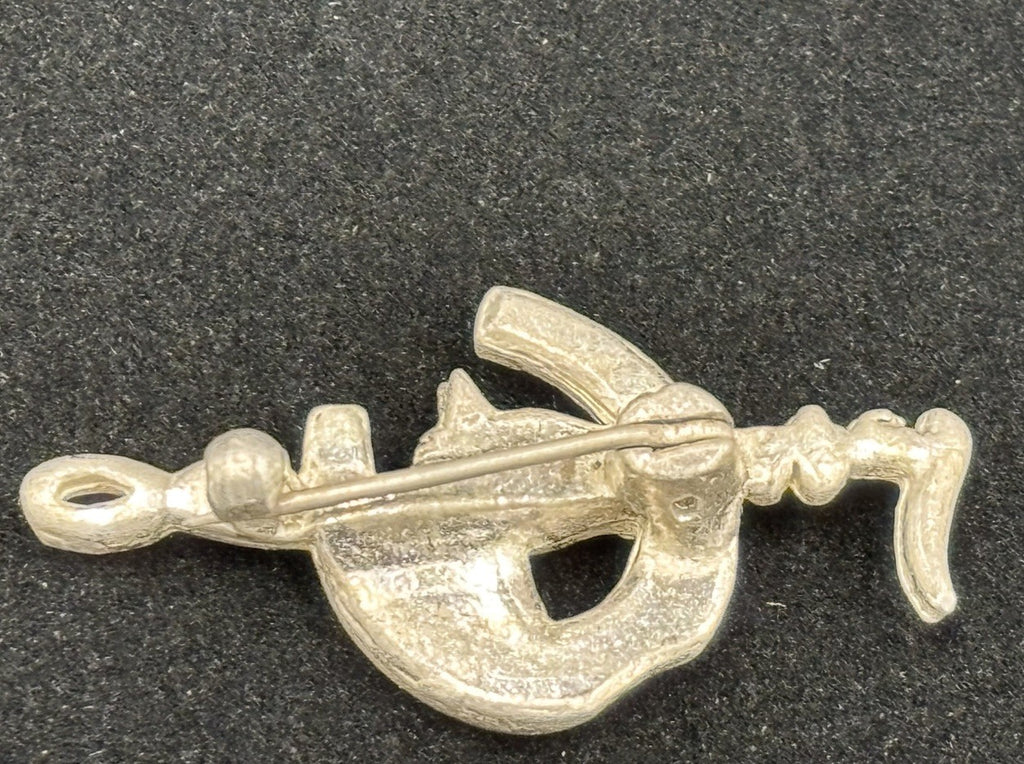 Vintage Horse Head Horseshoe Brooch Silver Tone Equestrian Good Luck Jewelry