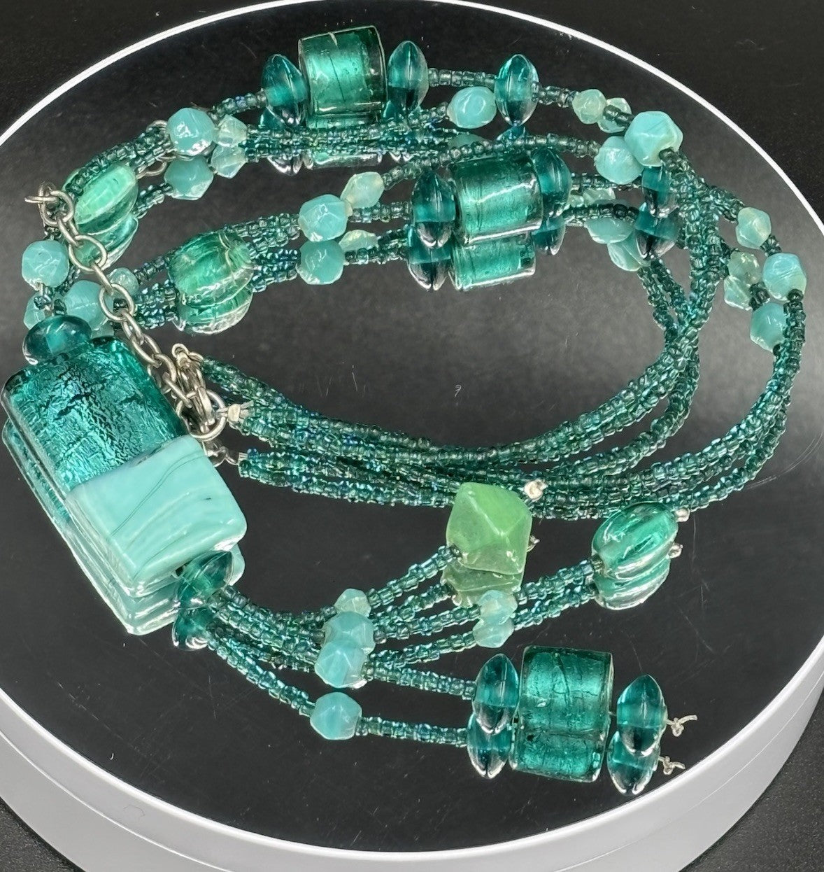 Handmade Dichroic Art Glass Necklace Murano Style Pendant Beaded