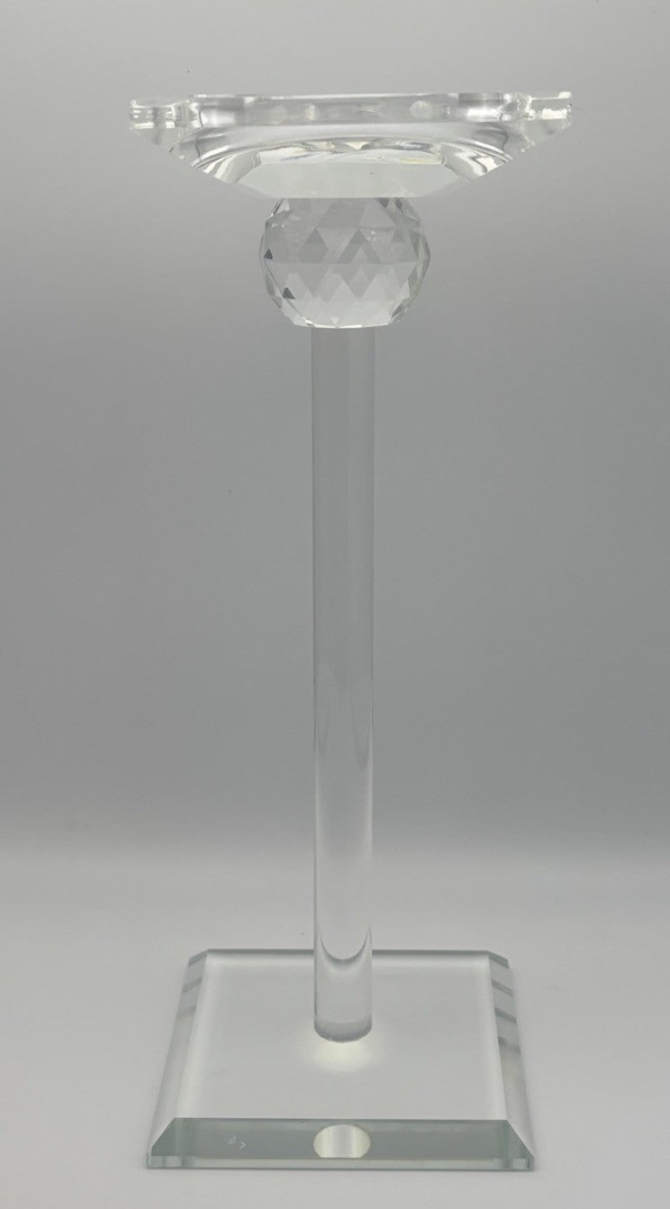 Elegant Faceted Crystal Candlesticks Pair 25cm Sculptural Glass Design