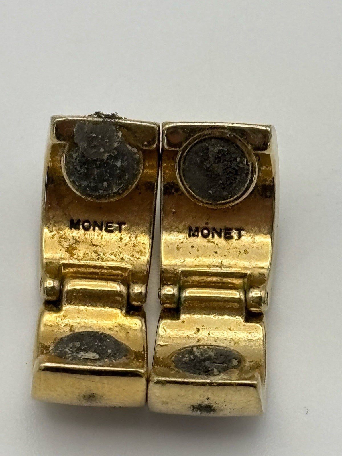 Vintage Monet Magnetic Earrings Gold Tone Inlay Geometric Clip On Signed