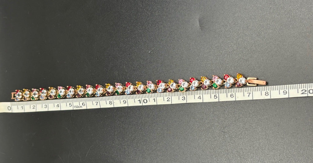 Vintage Rose Gold Tone Tennis Bracelet Multicolour Crystal Link Statement