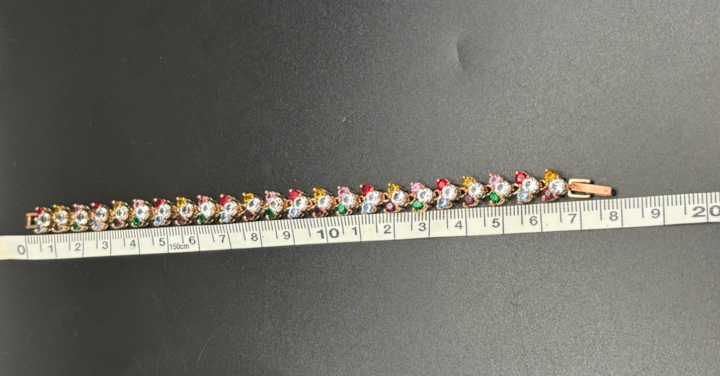 Vintage Rose Gold Tone Tennis Bracelet Multicolour Crystal Link Statement