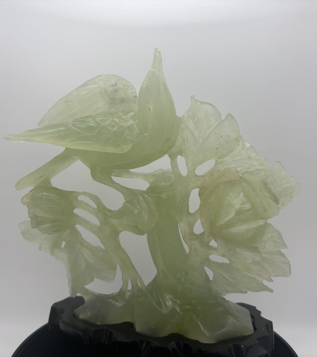Large Chinese Jadeite Jade Bird Floral Carving Hand Carved Display Sculpture