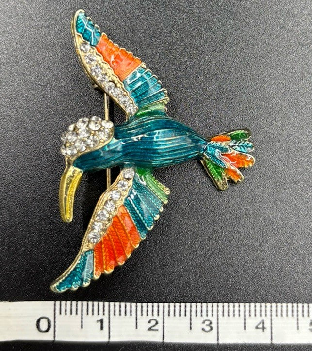 Vtg Enamel Blue Bird  Brooch Bright In Colour Clear Crystal Glass Rhinestones