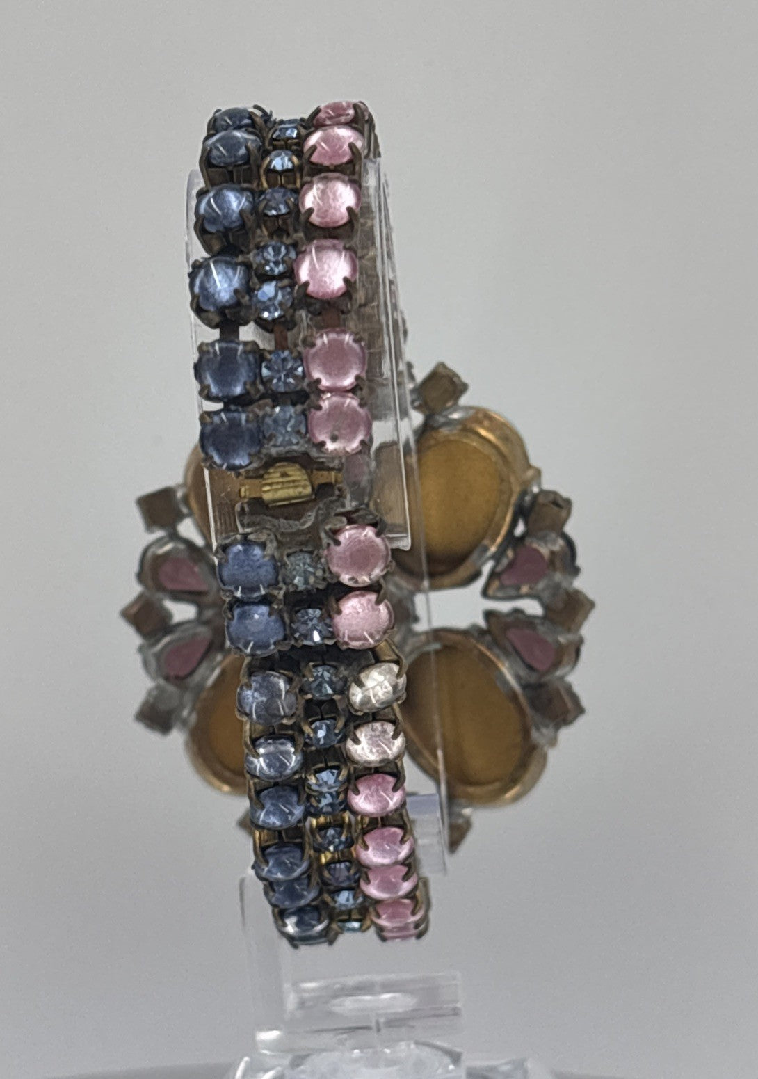 Husár D Vintage Opal Glass Rhinestone Bracelet Floral Czech Designer Jewelry