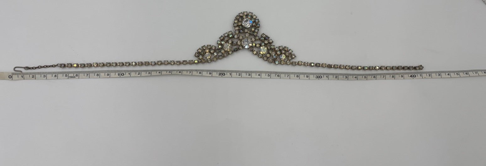 Vintage Aurora Borealis Rhinestone Statement Necklace Gold Tone Mid Century
