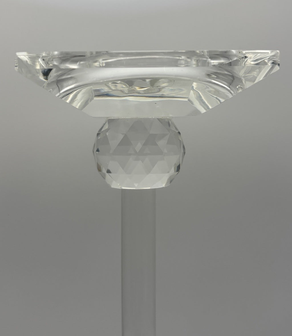 Elegant Faceted Crystal Candlesticks Pair 25cm Sculptural Glass Design